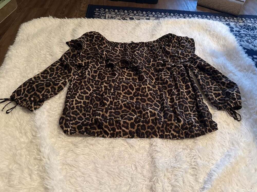 Michael‎ Michael Kors Leopard Print Off the Shoulder Ruffle Blouse XL